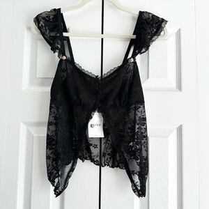 NWT Forever 21 Black Lace Cami Cottagecore Fairycore Asymmetrical Hem S
